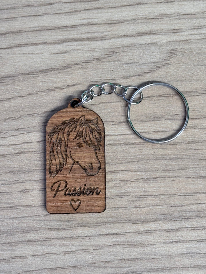 Porte-clés en bois gravé Passion Cheval