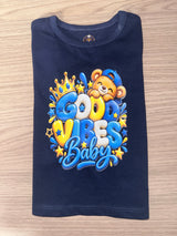 T-shirt bleu navy plié, motif garçon Good Vibes Baby