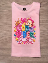 T-shirt rose Good Vibes Baby, motif fille avec ourson au nœud rose