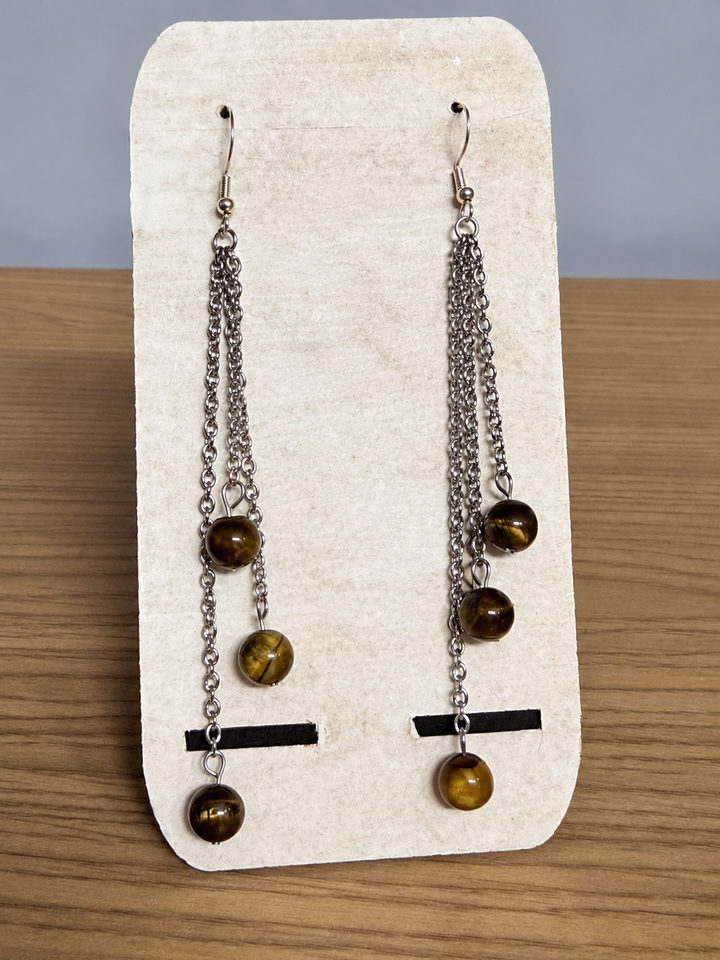 Boucles d’oreilles Danse des Nornes – Œil de tigre
